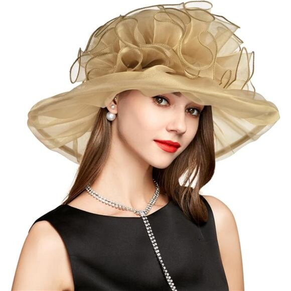 Derby Hats for Women, Classy Organza Sun Hat, Khaki main image 5